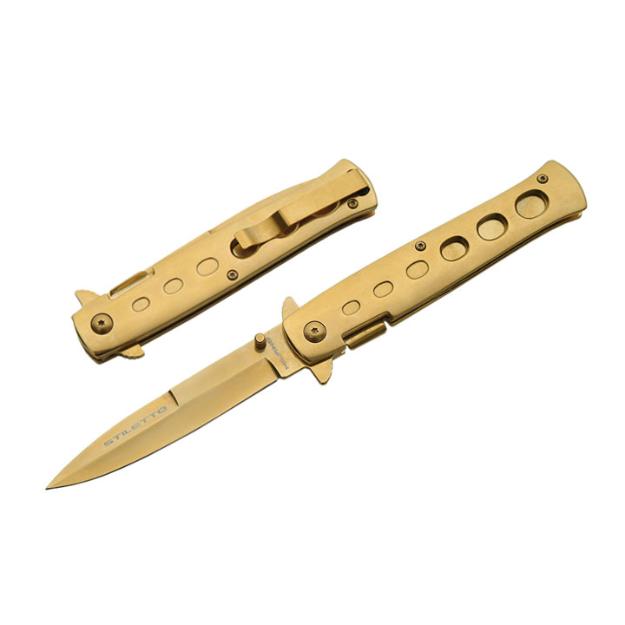 Turkey Creek Trading Company Inc. Snake Eye Tactical Gold Stiletto Style Ti Coated Folding